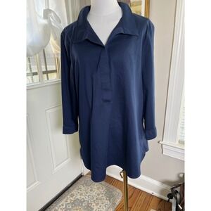 Chico's Navy Blue Tunic Top Blouse Button Back No Iron Chic Stretch Plus Size 3